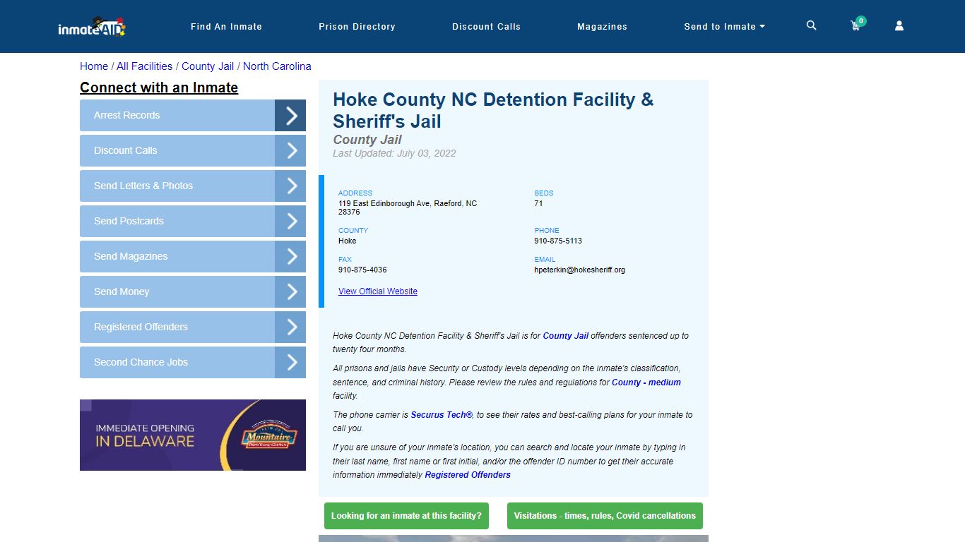 Hoke County NC Detention Facility & Sheriff's Jail - Inmate Locator ...