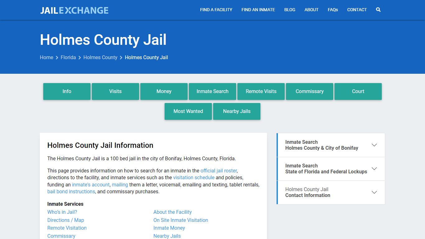 Holmes County Jail, FL Inmate Search, Information