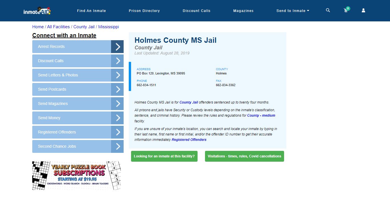 Holmes County MS Jail - Inmate Locator - Lexington, MS
