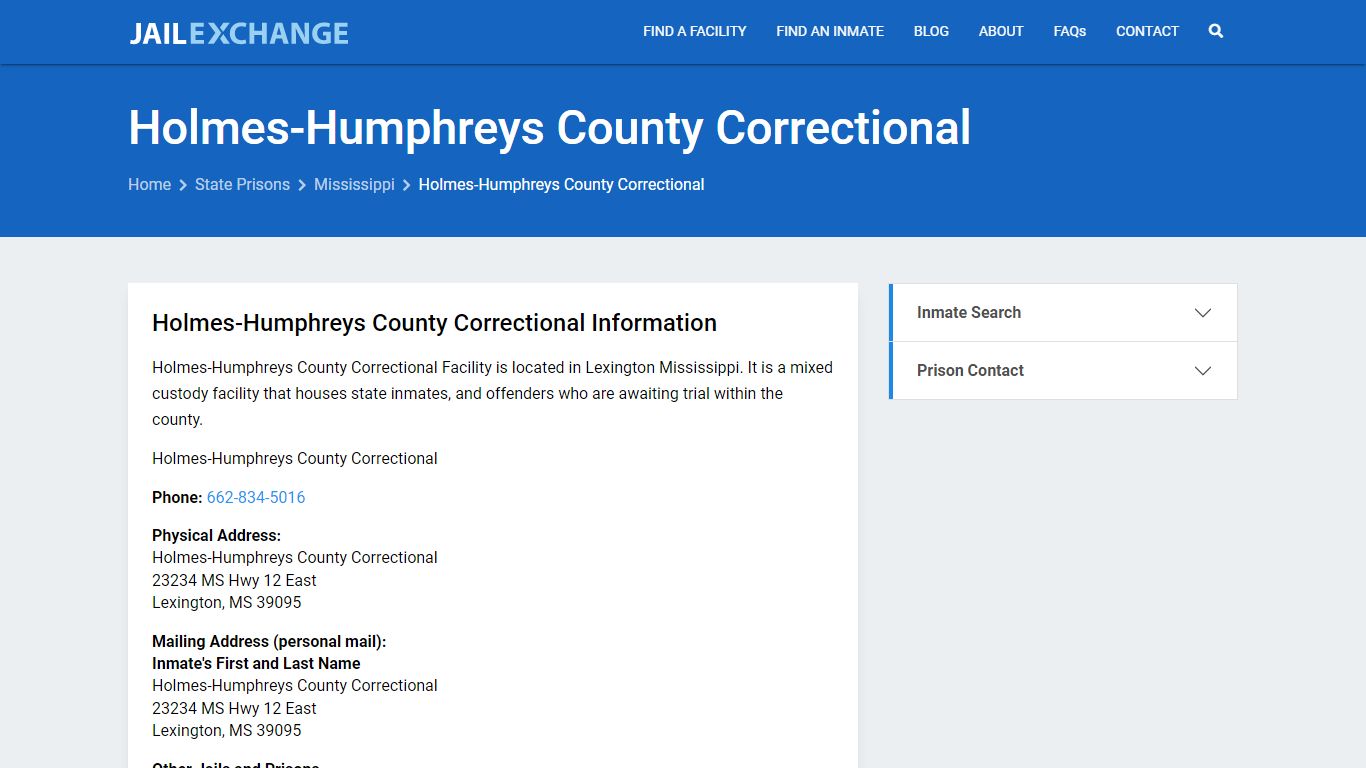 Holmes-Humphreys County Correctional Inmate Search, MS - Jail Exchange
