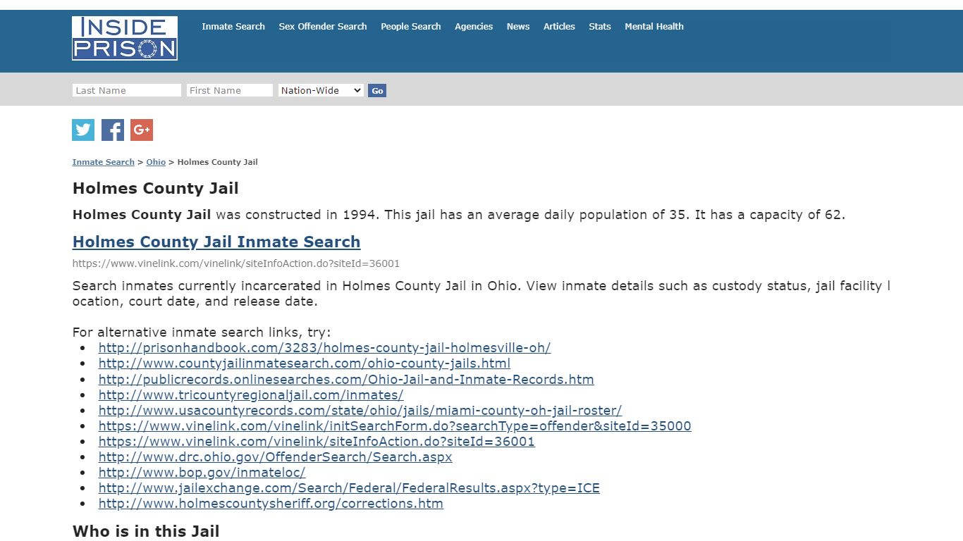 Holmes County Jail - Ohio - Inmate Search - Inside Prison