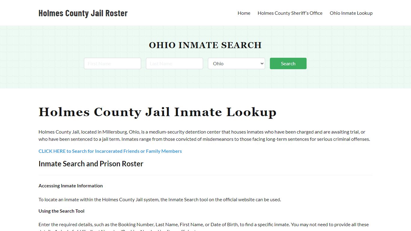 Holmes County Jail Roster Lookup, OH, Inmate Search
