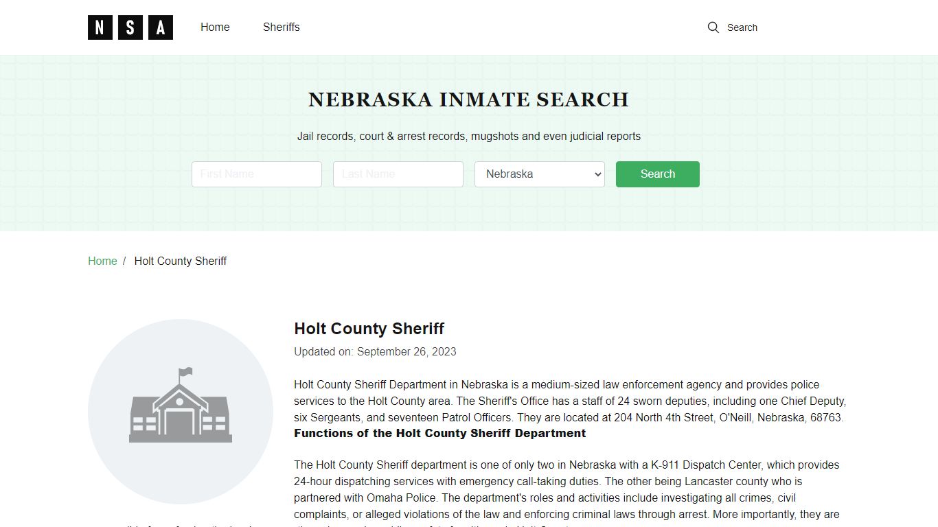 Holt County Sheriff, Nebraska and County Jail Information