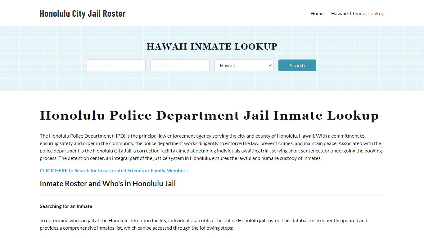 Honolulu Police Department & City Jail, HI Inmate Roster, Arrests, Mugshots