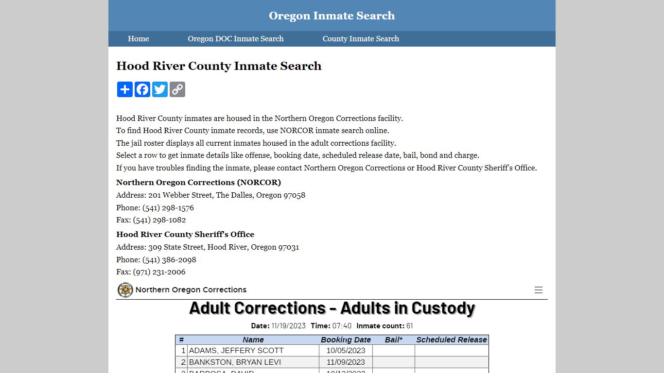Hood River County Inmate Search