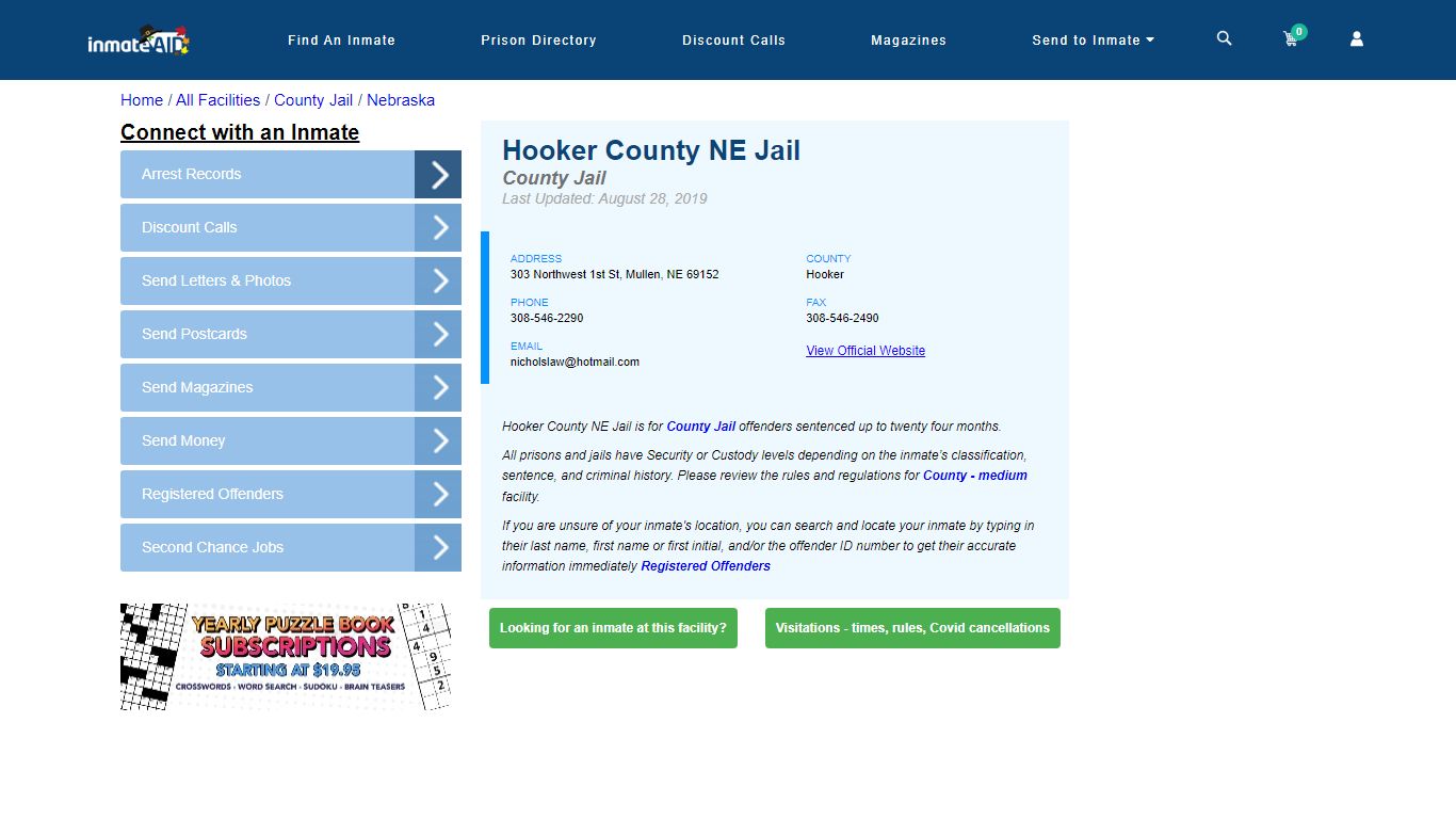 Hooker County NE Jail - Inmate Locator - Mullen, NE