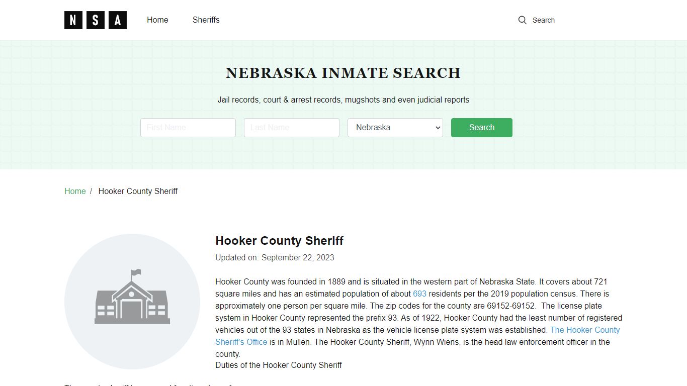 Hooker County Sheriff, Nebraska and County Jail Information