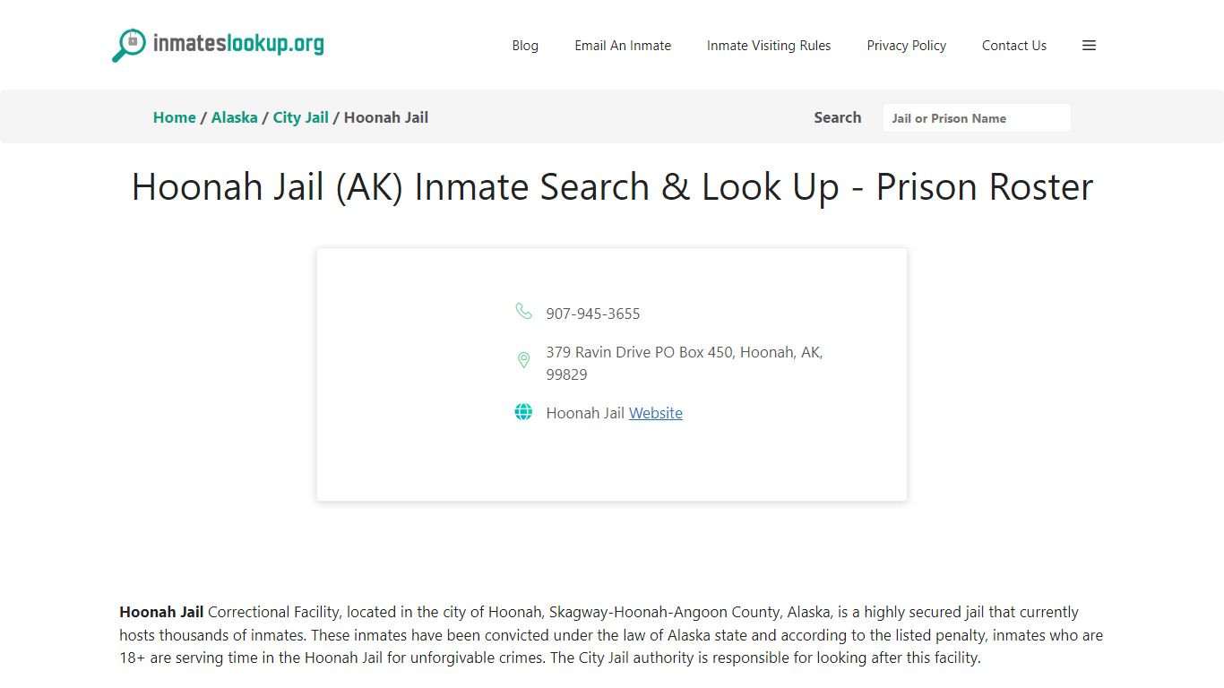 Hoonah Jail (AK) Inmate Search & Look Up - Prison Roster