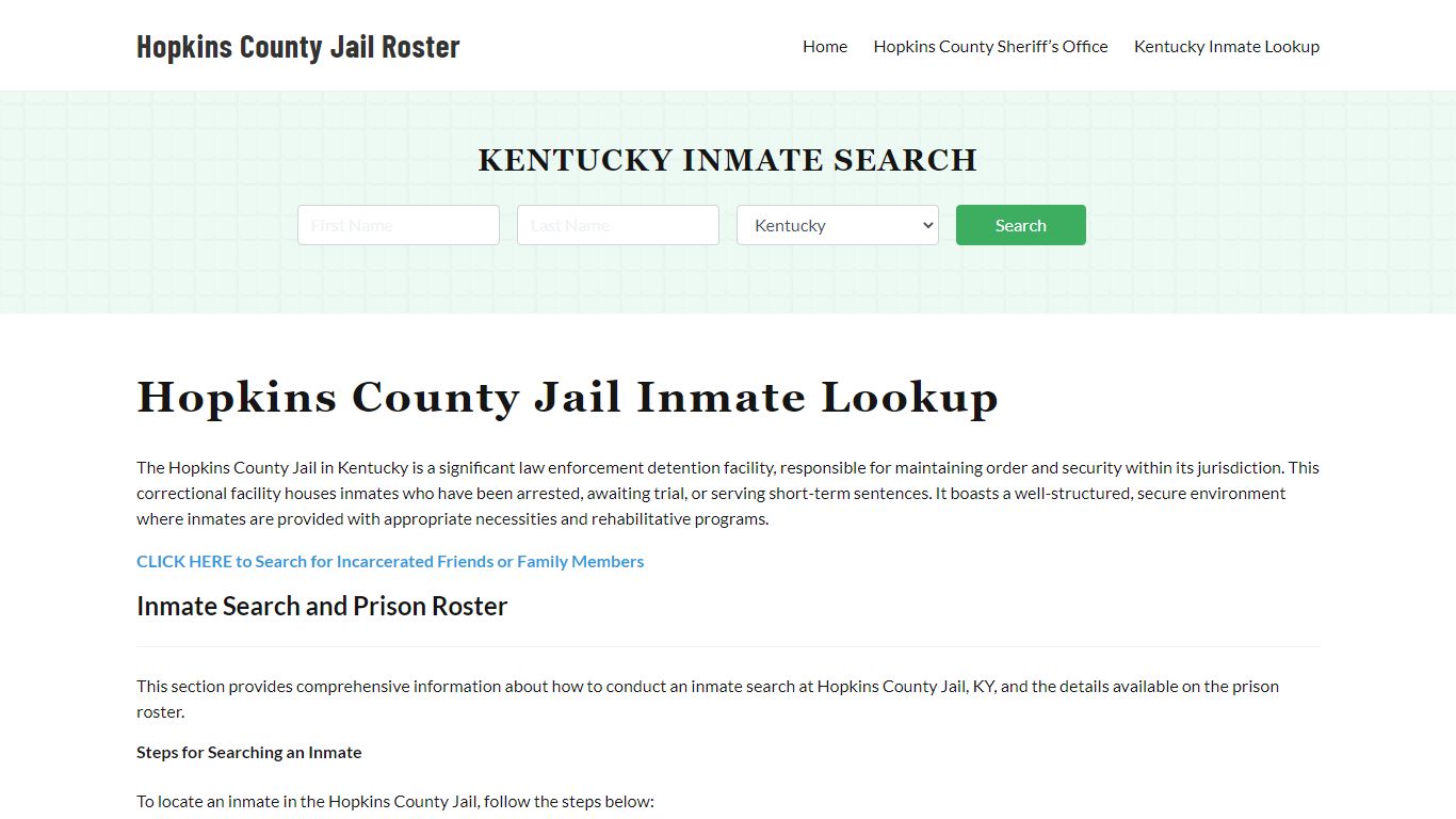 Hopkins County Jail Roster Lookup, KY, Inmate Search