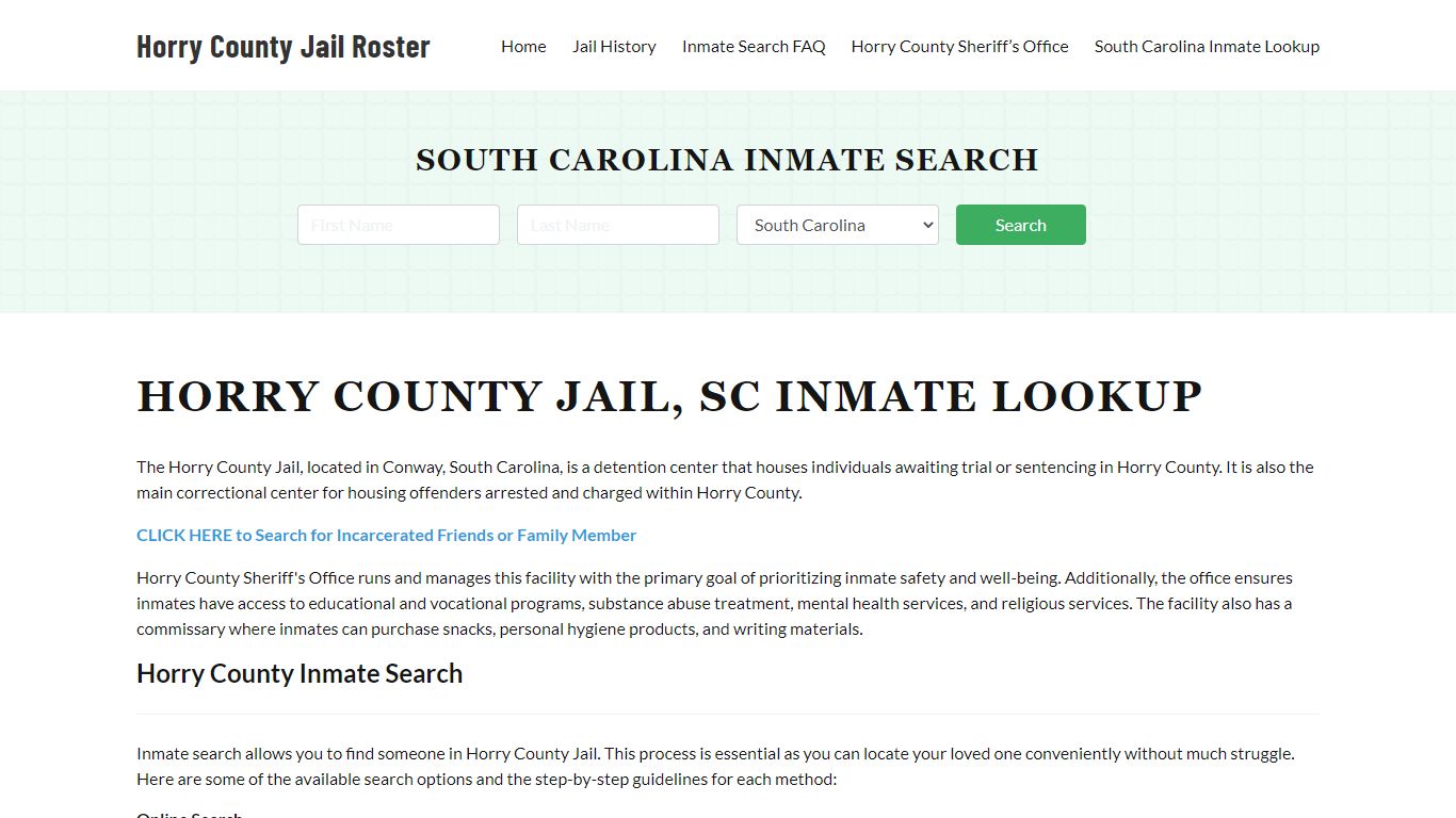 Horry County Jail Roster Lookup, SC, Inmate Search