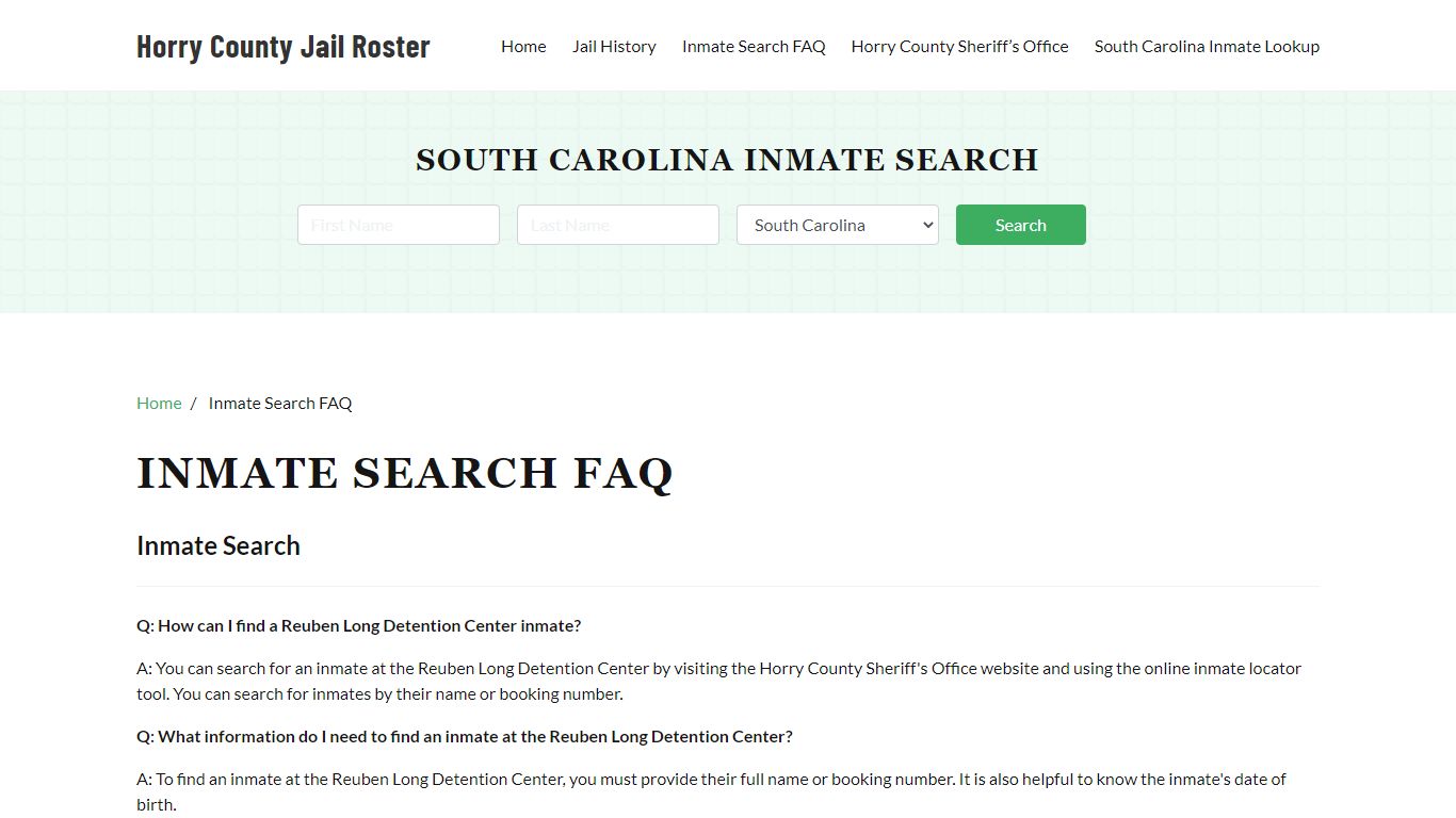 Inmate Searh FAQ - Horry County, SC