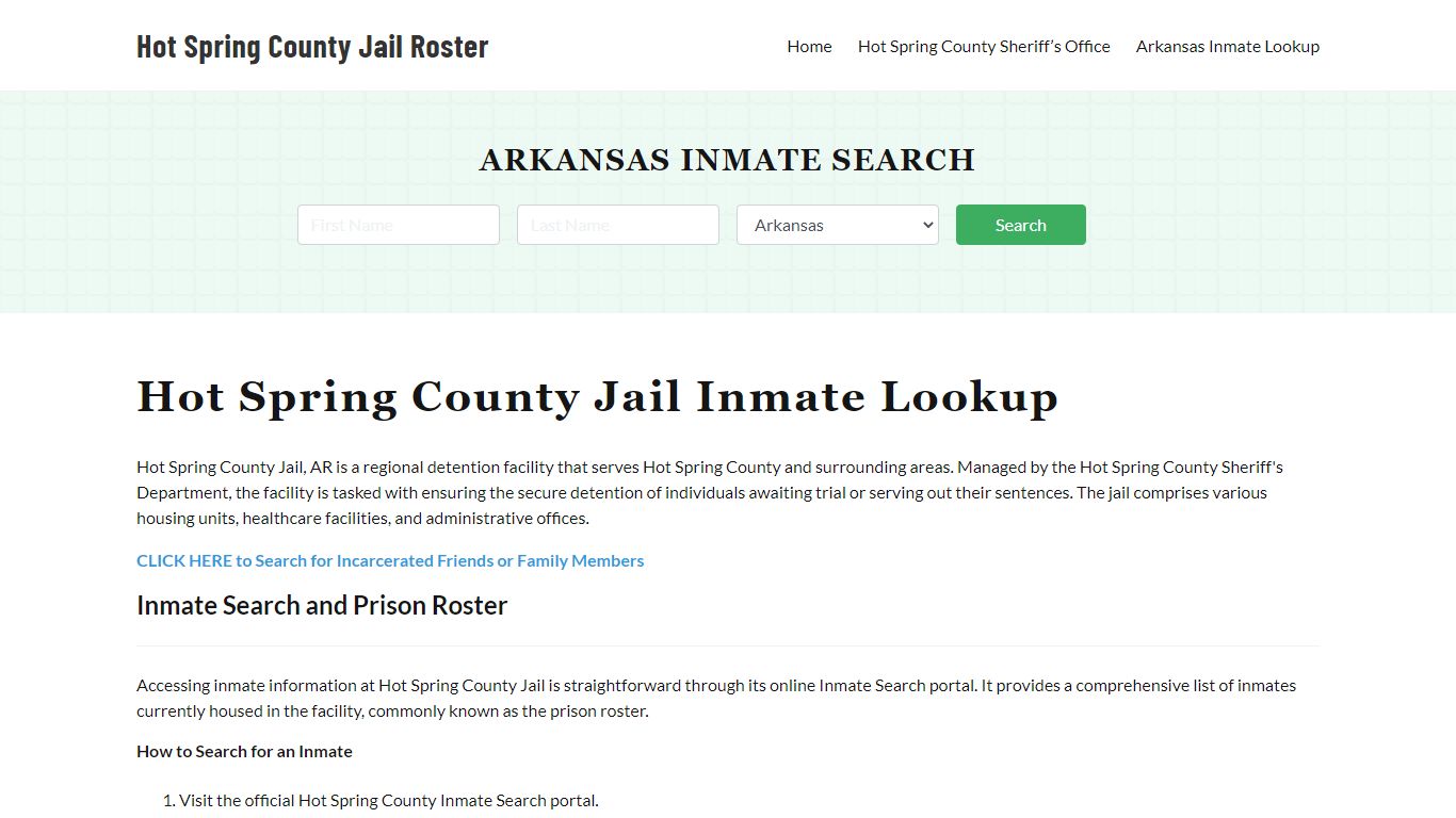 Hot Spring County Jail Roster Lookup, AR, Inmate Search