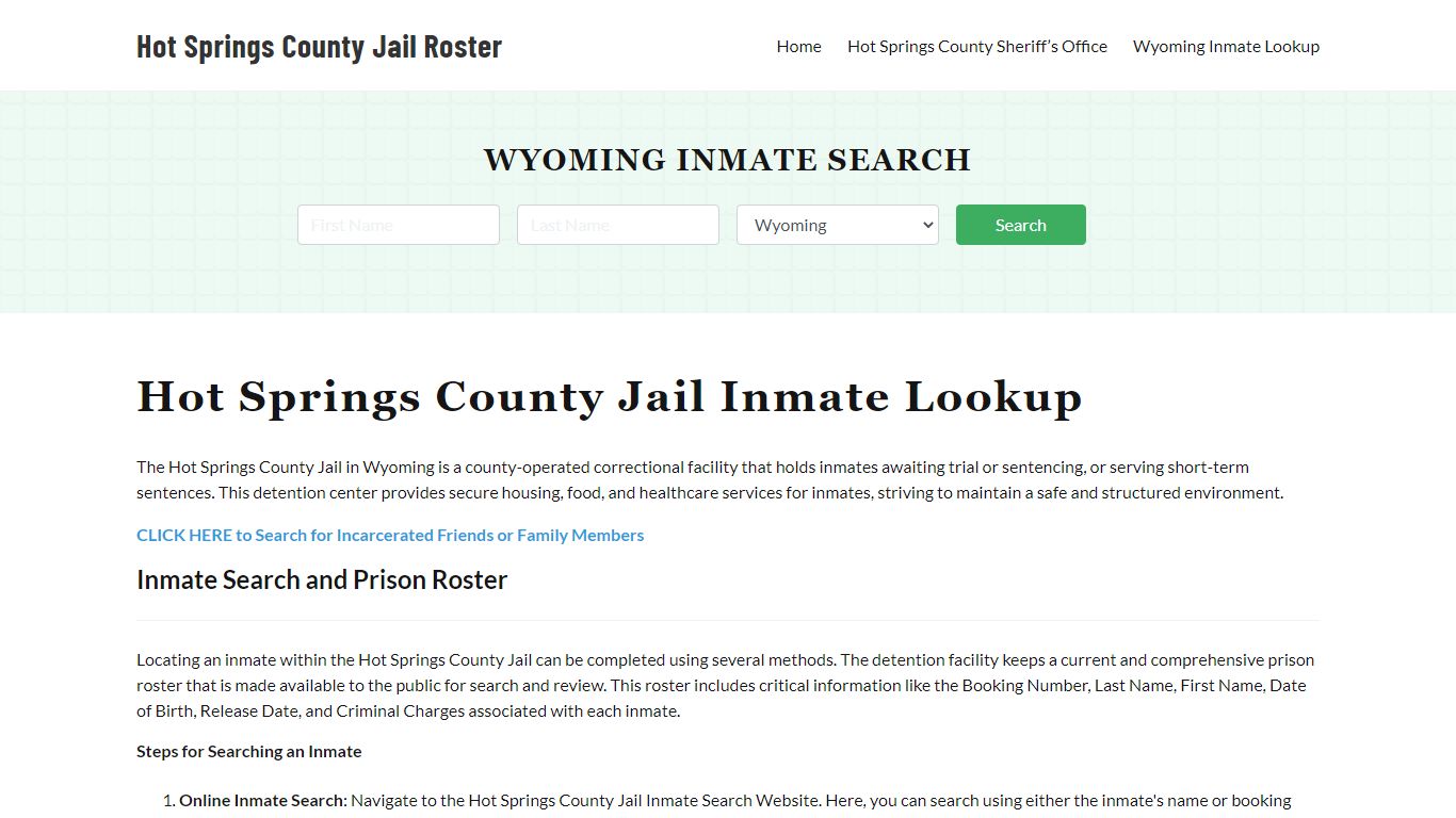 Hot Springs County Jail Roster Lookup, WY, Inmate Search