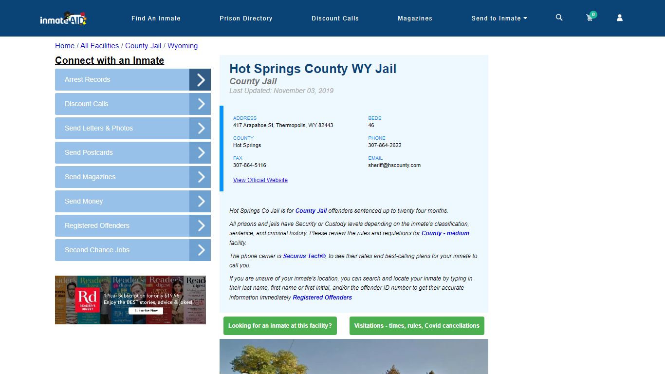 Hot Springs County WY Jail - Inmate Locator - Thermopolis, WY
