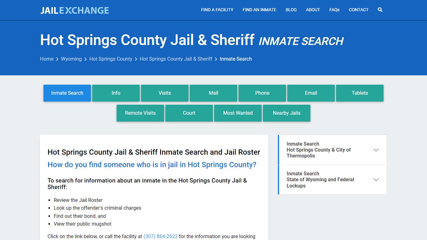 Hot Springs County Jail & Sheriff Inmate Search - Jail Exchange