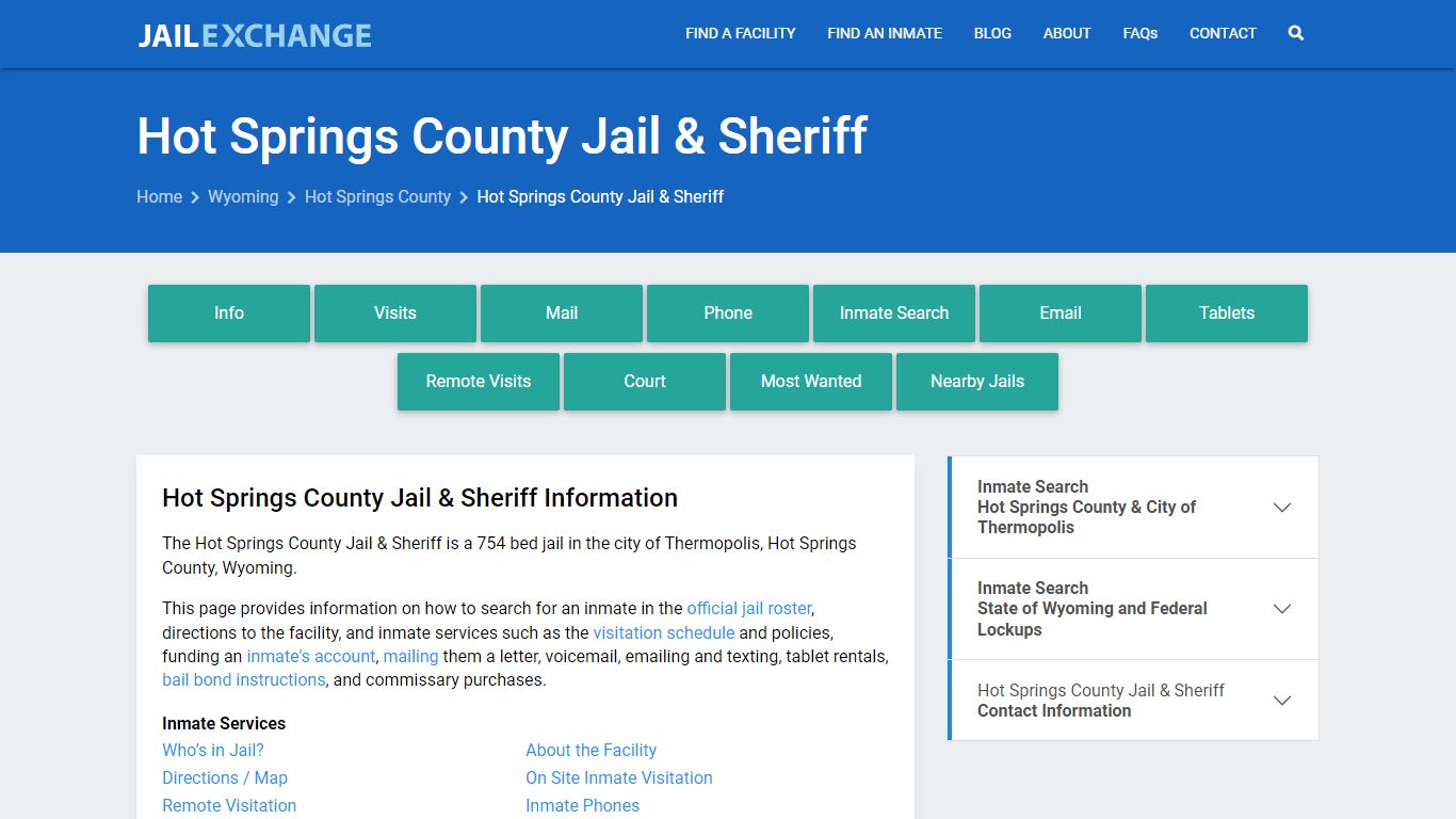 Hot Springs County Jail & Sheriff, WY Inmate Search, Information