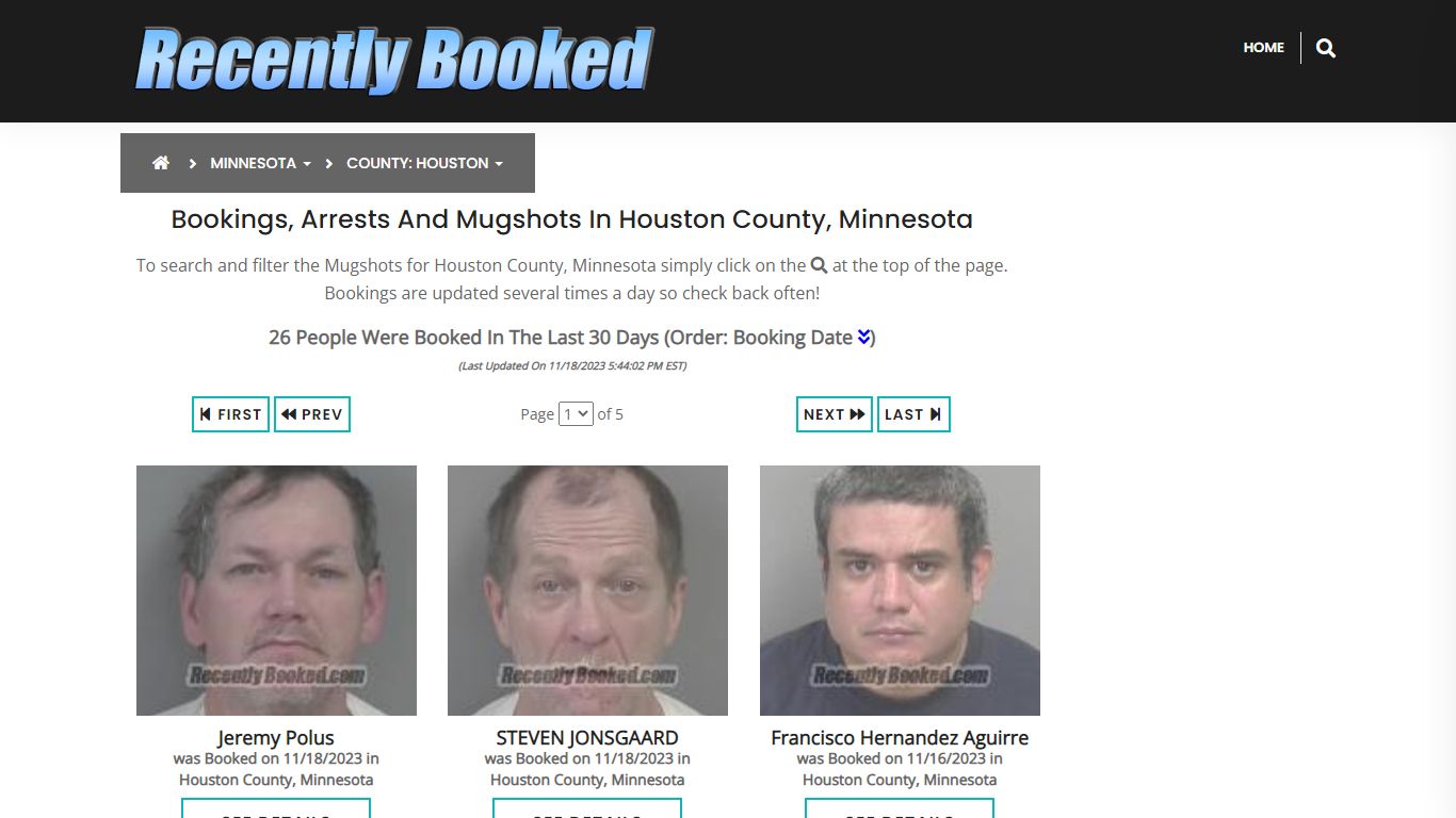 Bookings, Arrests and Mugshots in Houston County, Minnesota