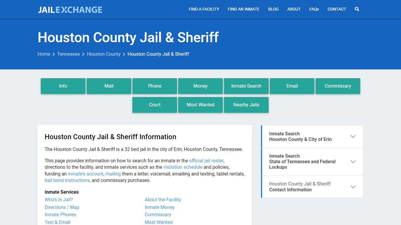 Houston County Jail & Sheriff, TN Inmate Search, Information