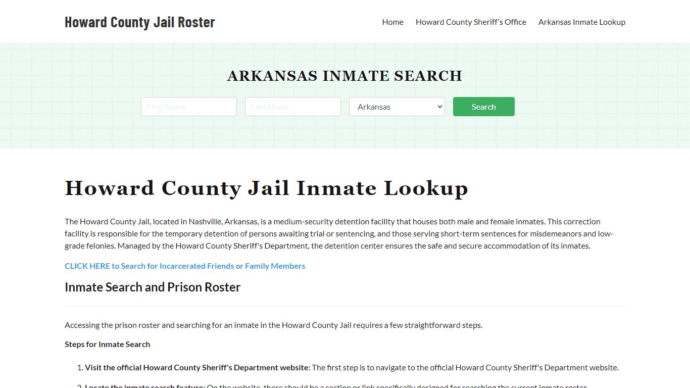 Howard County Jail Roster Lookup, AR, Inmate Search