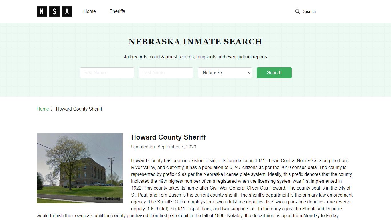 Howard County Sheriff, Nebraska and County Jail Information