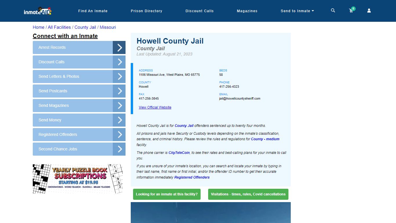 Howell County Jail - Inmate Locator - West Plains, MO