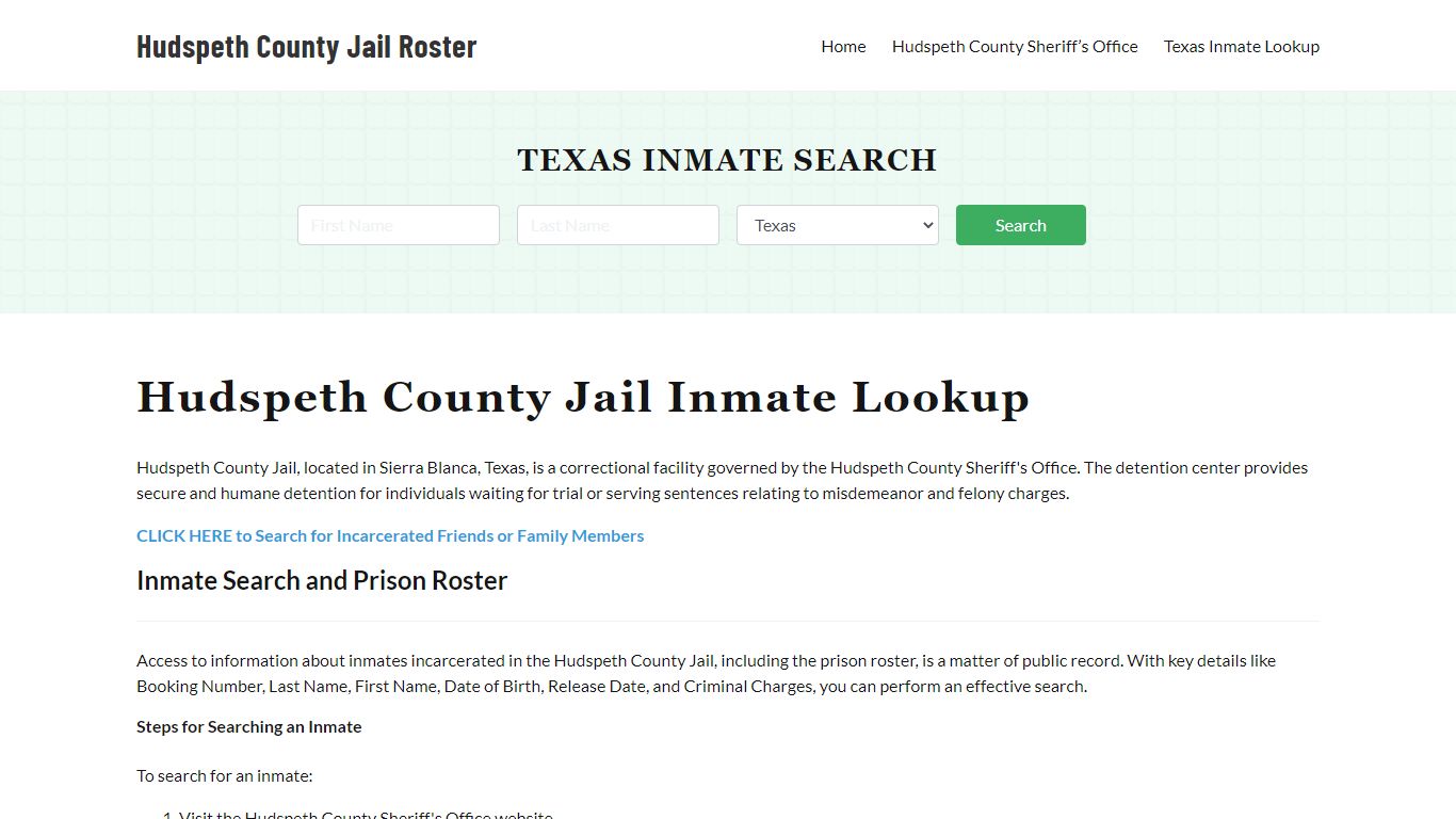 Hudspeth County Jail Roster Lookup, TX, Inmate Search