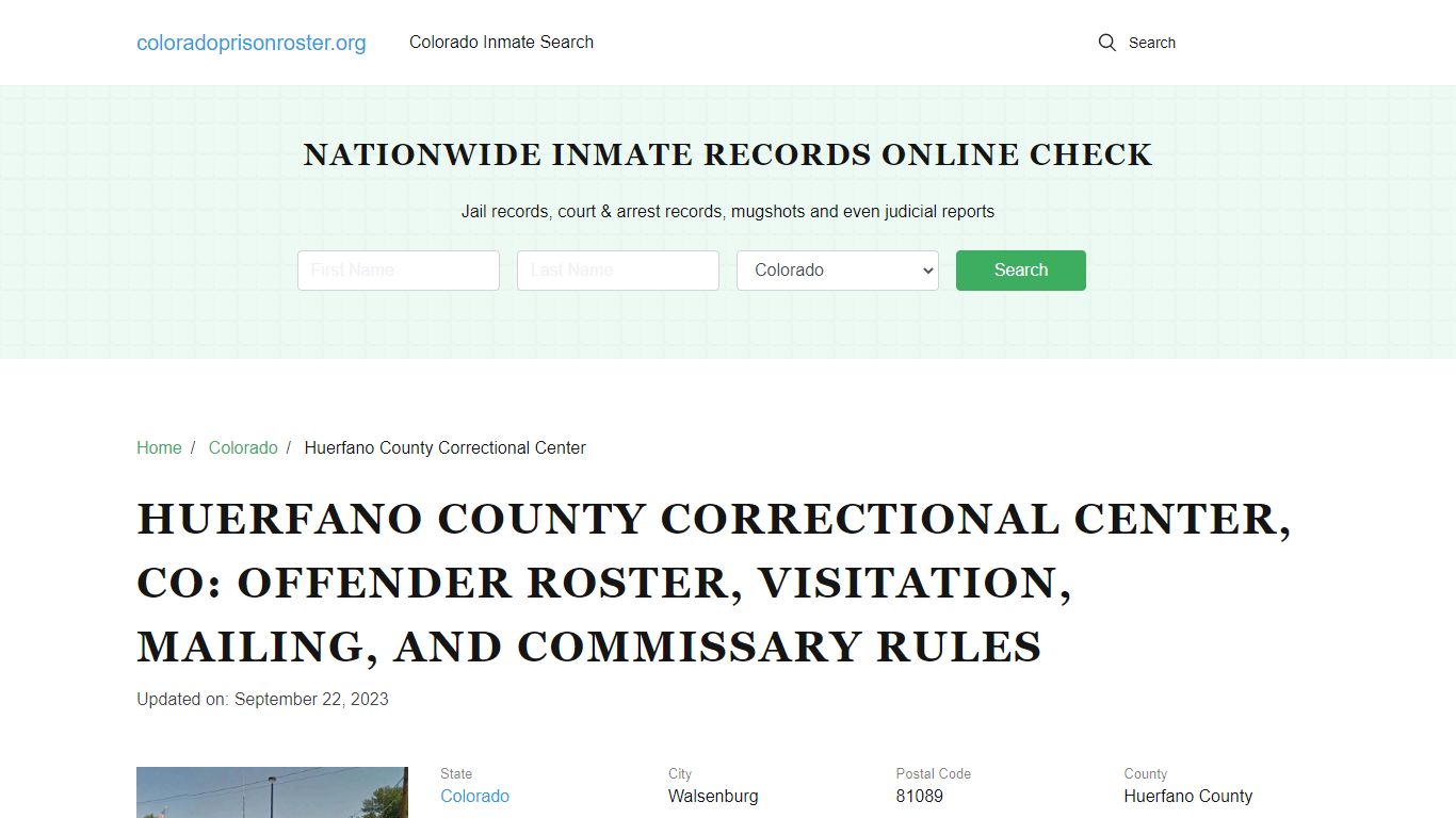 Huerfano County Correctional Center, CO: Inmate Lookup, Visitations ...