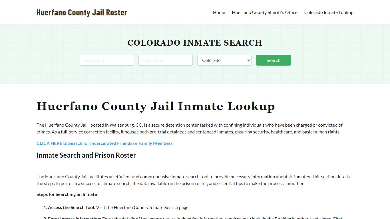 Huerfano County Jail Roster Lookup, CO, Inmate Search