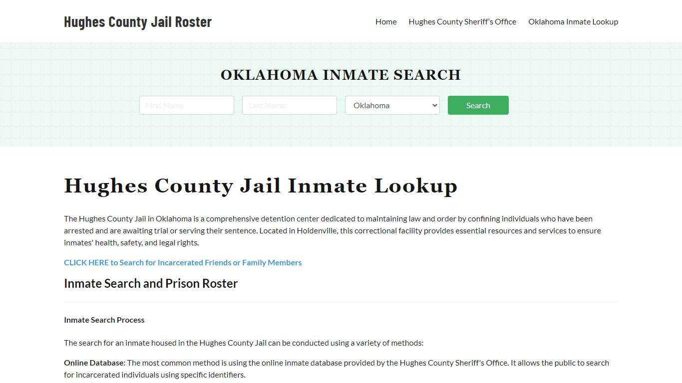 Hughes County Jail Roster Lookup, OK, Inmate Search