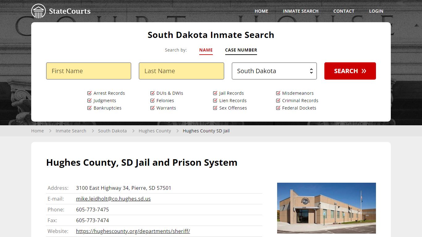 Hughes County SD Jail Inmate Records Search, South Dakota - StateCourts