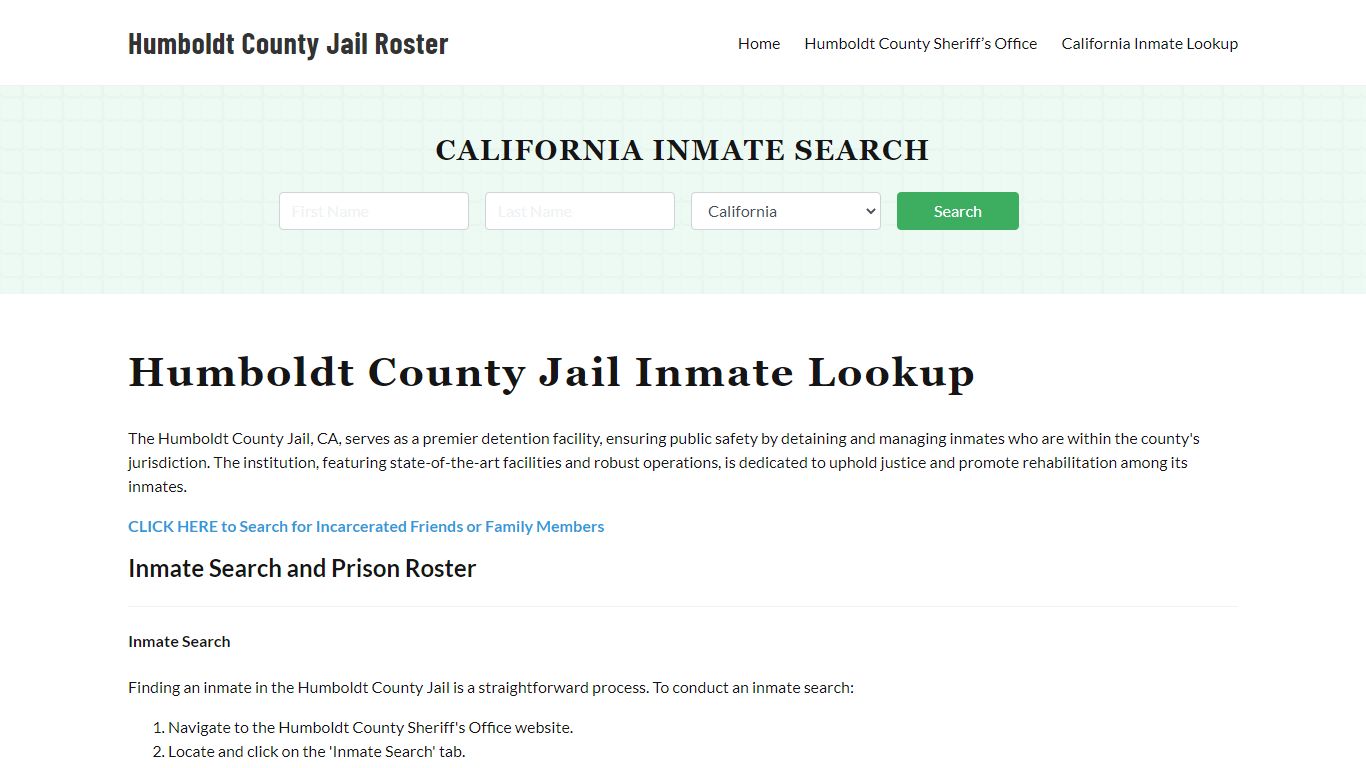 Humboldt County Jail Roster Lookup, CA, Inmate Search