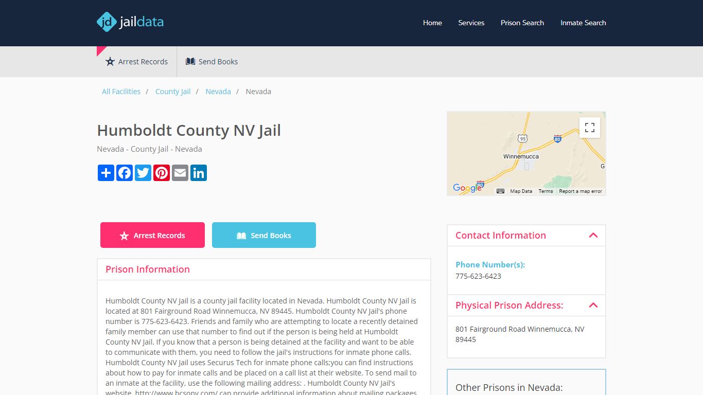 Humboldt County NV Jail Inmate Search and Prisoner Info - Winnemucca, NV