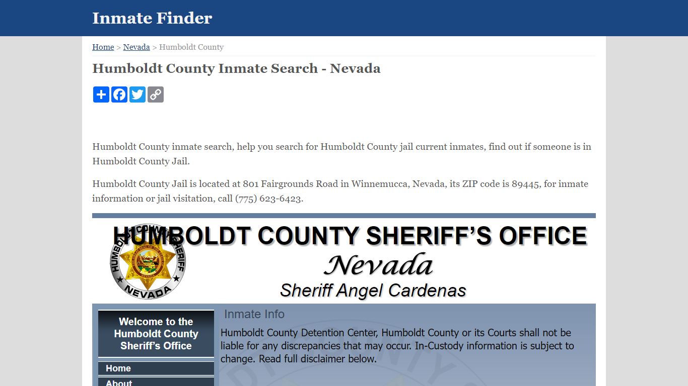 Humboldt County Inmate Search - Nevada - Inmate Finder