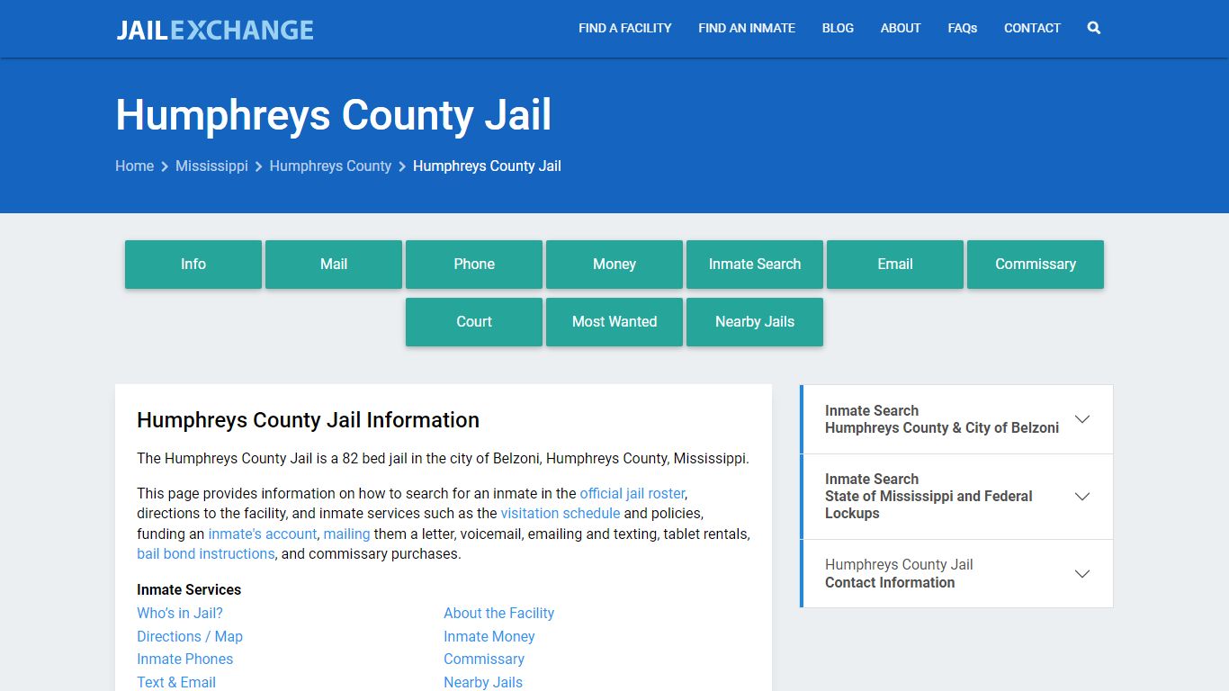 Humphreys County Jail, MS Inmate Search, Information