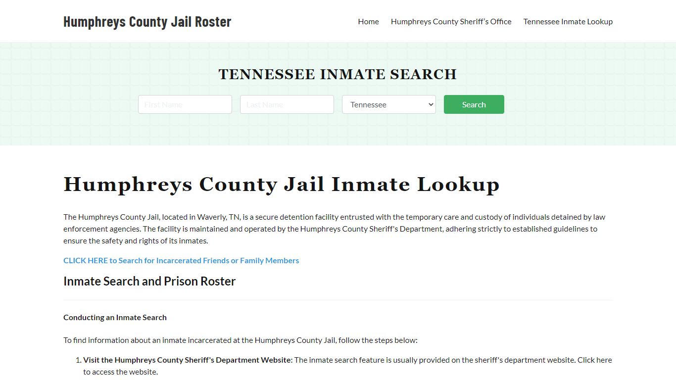 Humphreys County Jail Roster Lookup, TN, Inmate Search