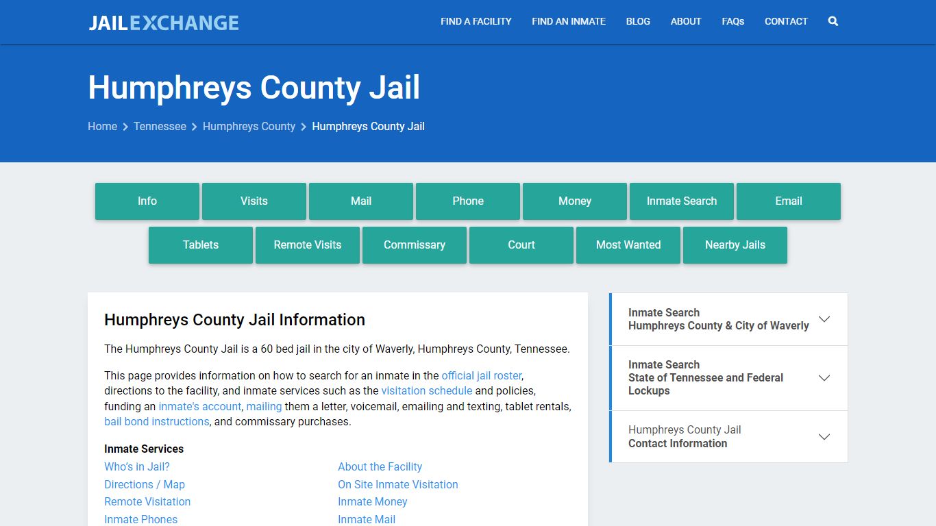 Humphreys County Jail, TN Inmate Search, Information
