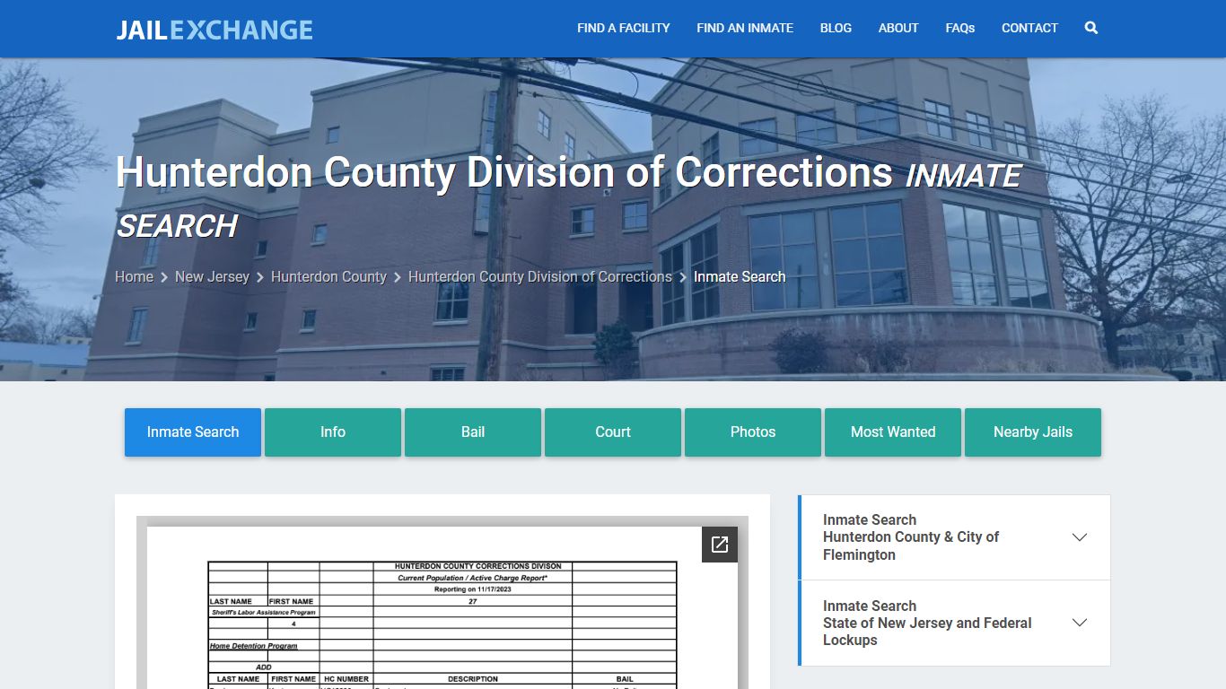 Hunterdon County Division of Corrections Inmate Search - Jail Exchange