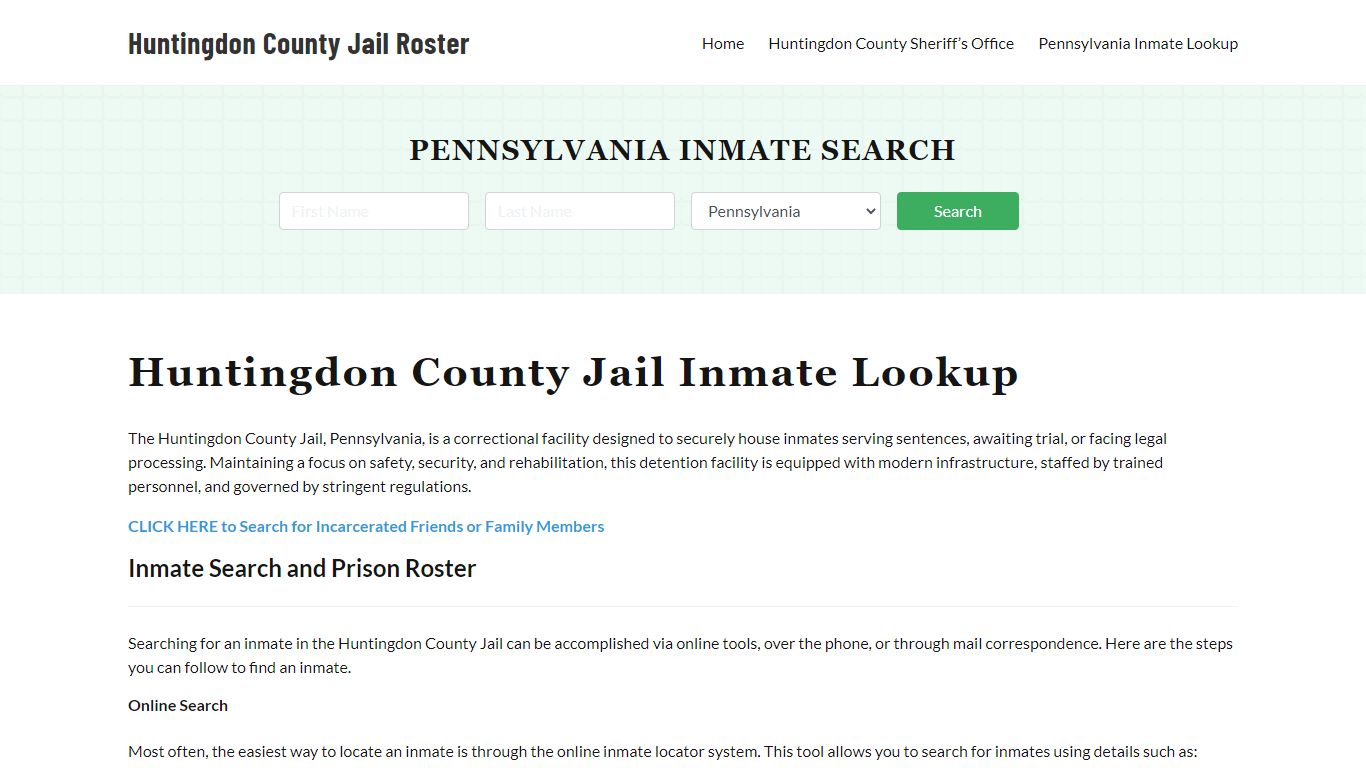 Huntingdon County Jail Roster Lookup, PA, Inmate Search