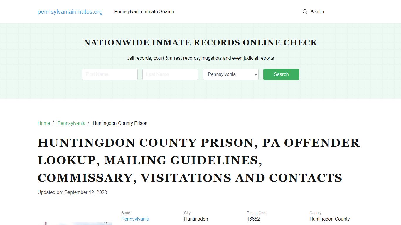 Huntingdon County Prison, PA: Inmate Search Options, Visitations, Contacts