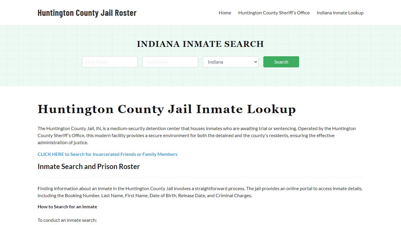 Huntington County Jail Roster Lookup, IN, Inmate Search