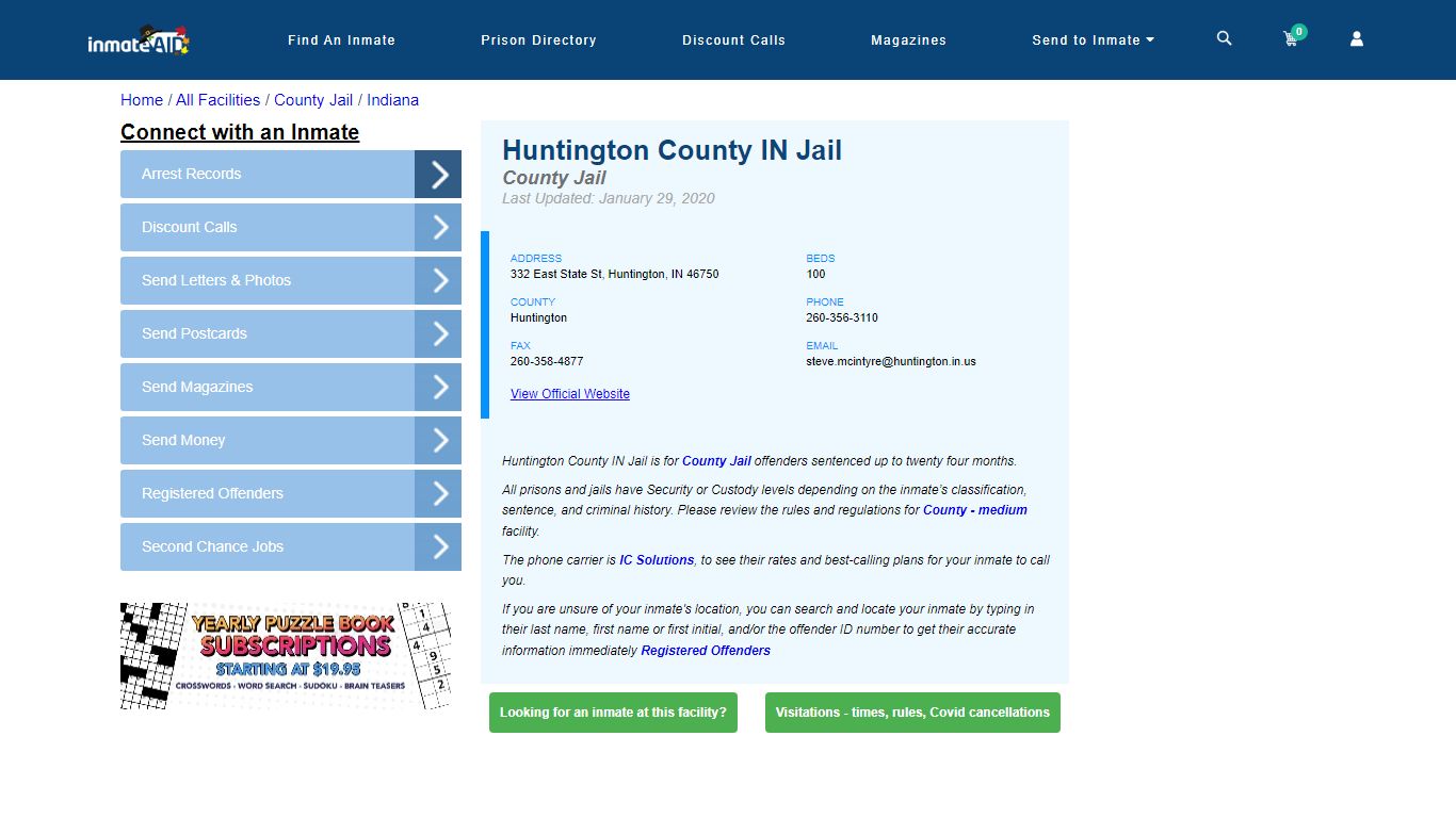 Huntington County IN Jail - Inmate Locator - Huntington, IN