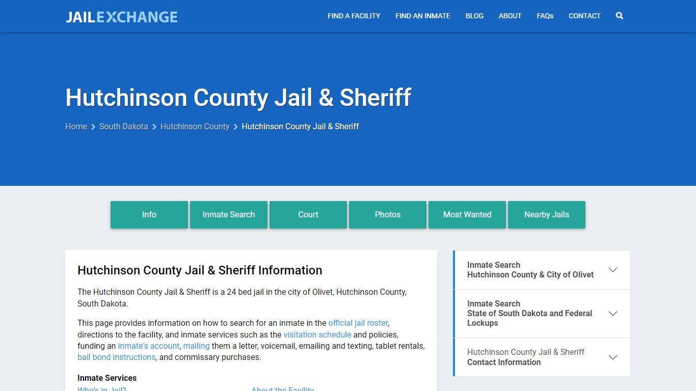 Hutchinson County Jail & Sheriff, SD Inmate Search, Information