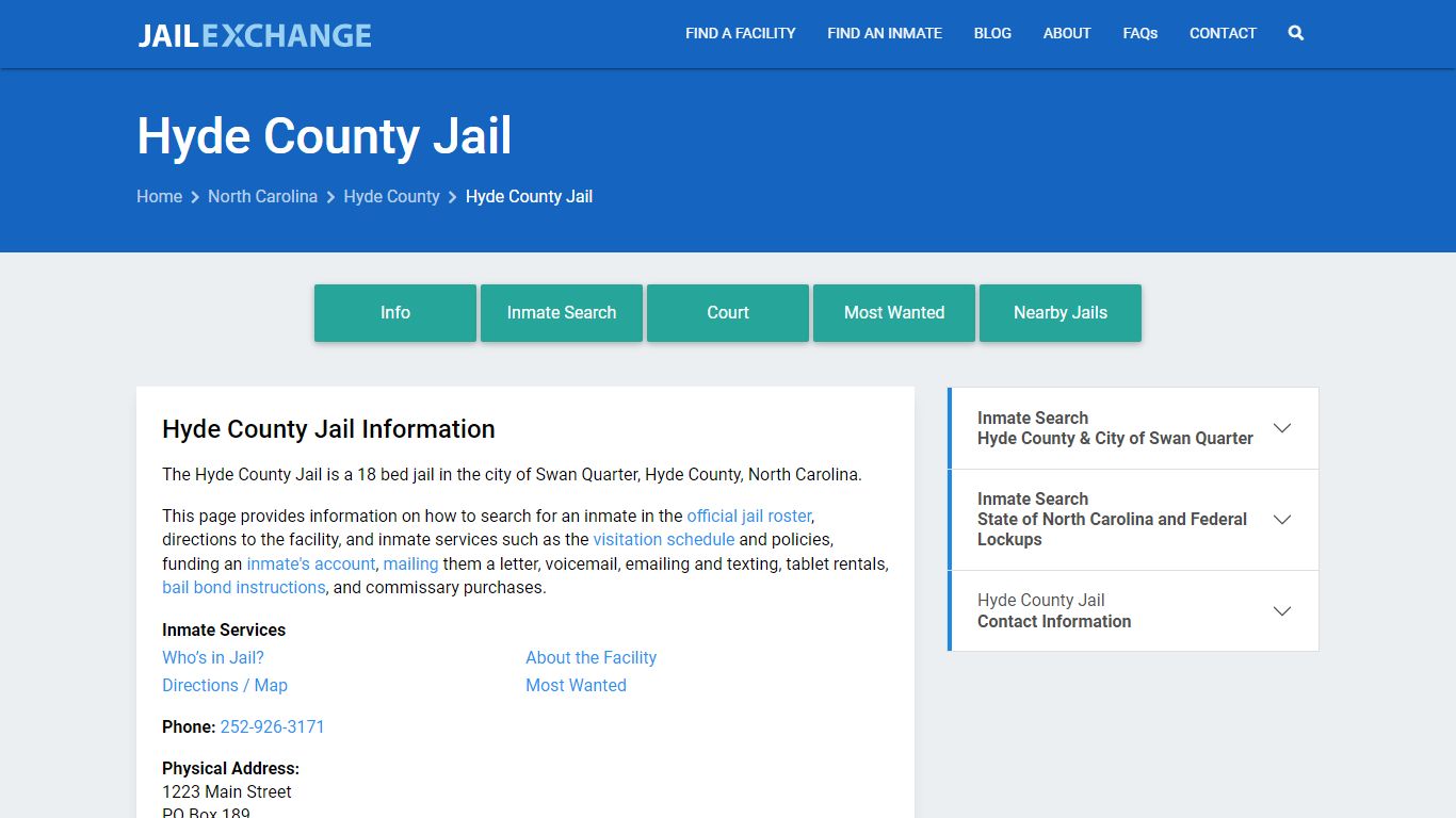 Hyde County Jail, NC Inmate Search, Information - Jail Exchange