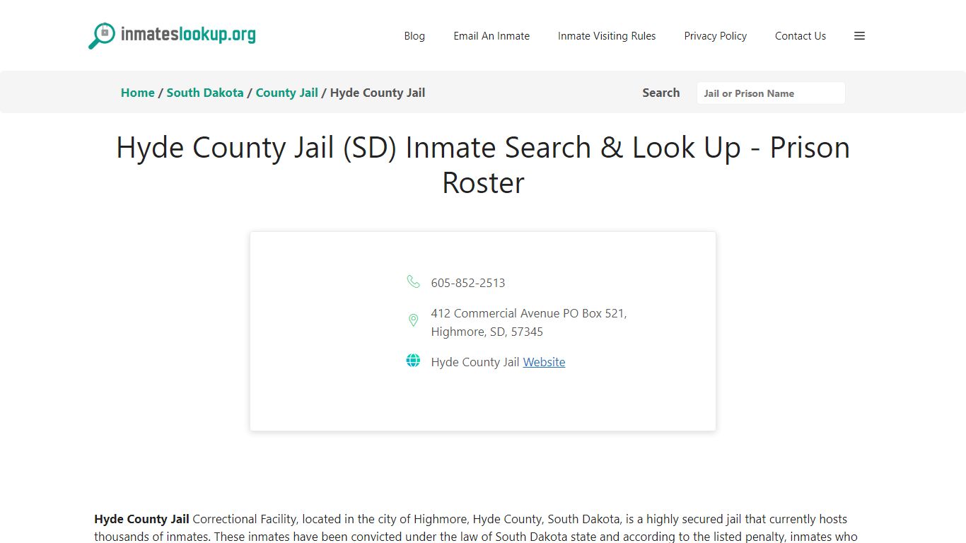 Hyde County Jail (SD) Inmate Search & Look Up - Prison Roster