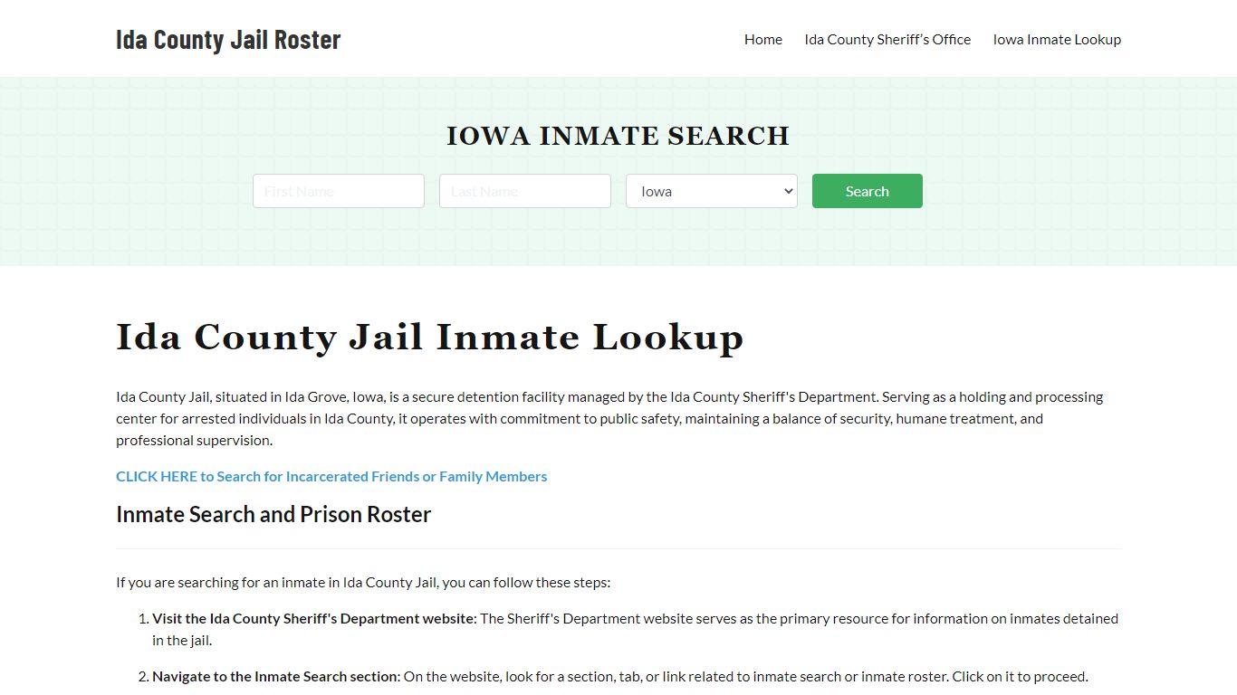 Ida County Jail Roster Lookup, IA, Inmate Search