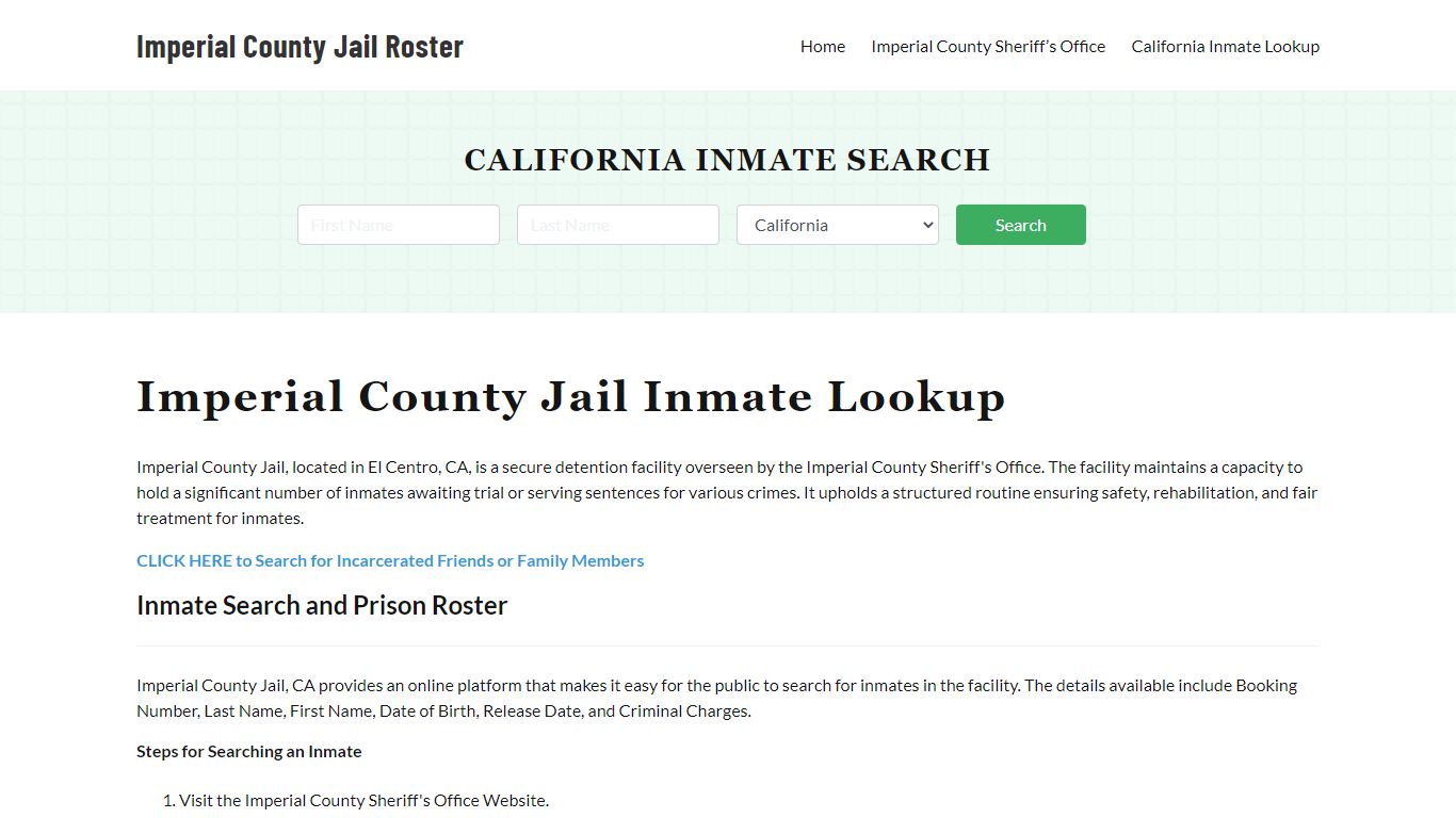 Imperial County Jail Roster Lookup, CA, Inmate Search