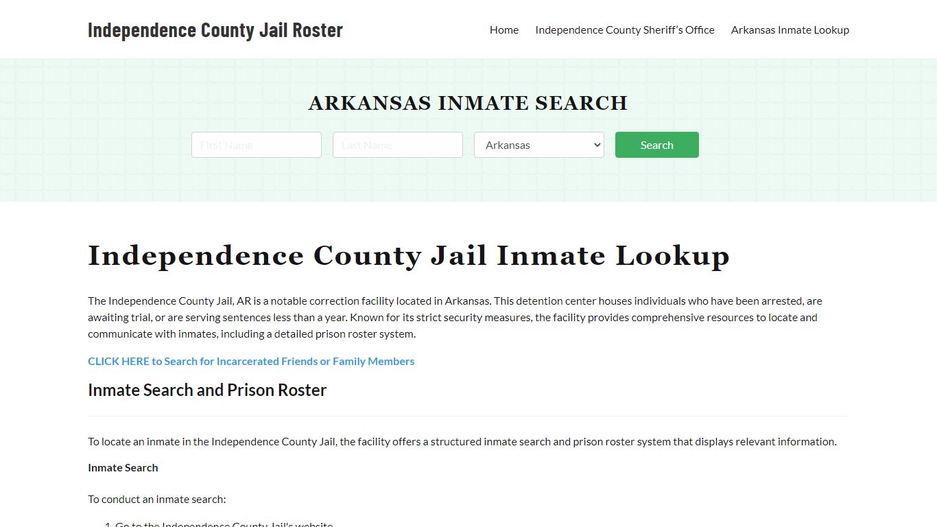 Independence County Jail Roster Lookup, AR, Inmate Search