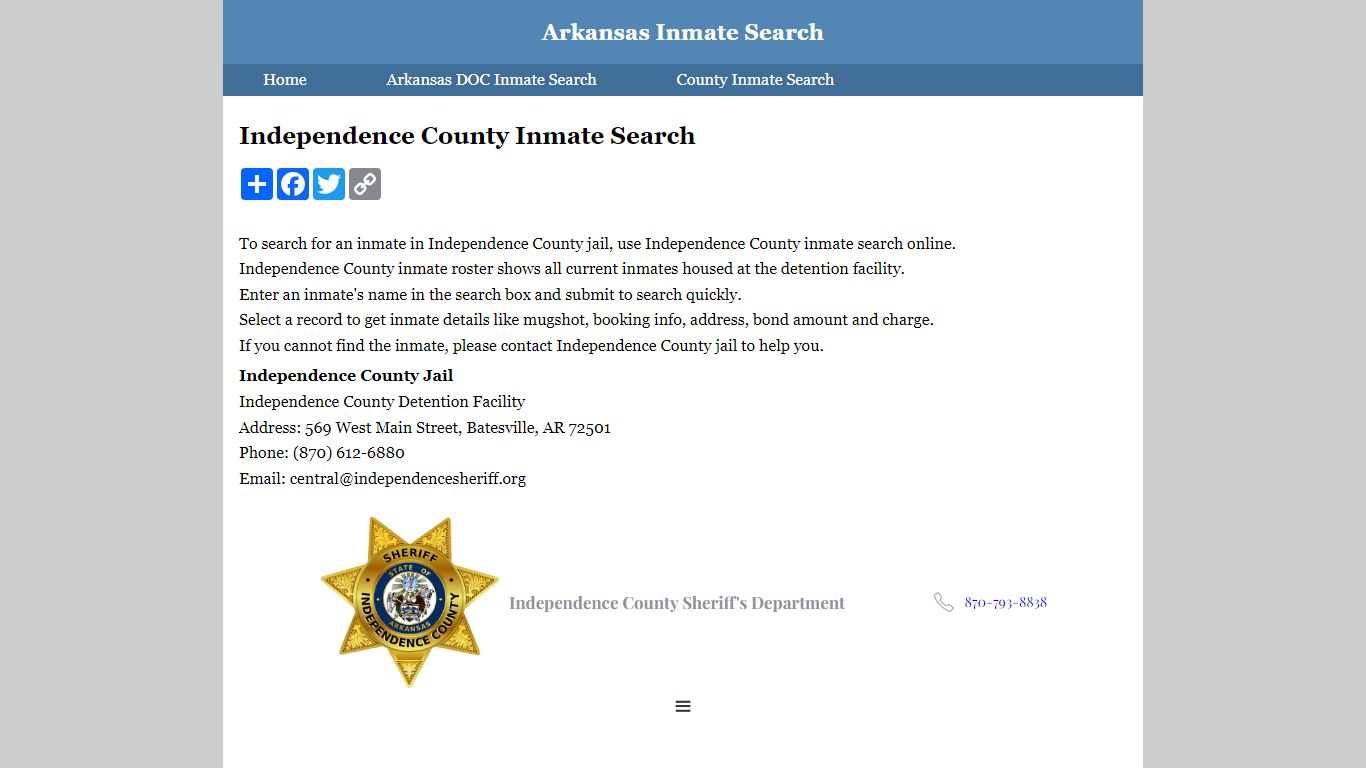 Independence County Inmate Search