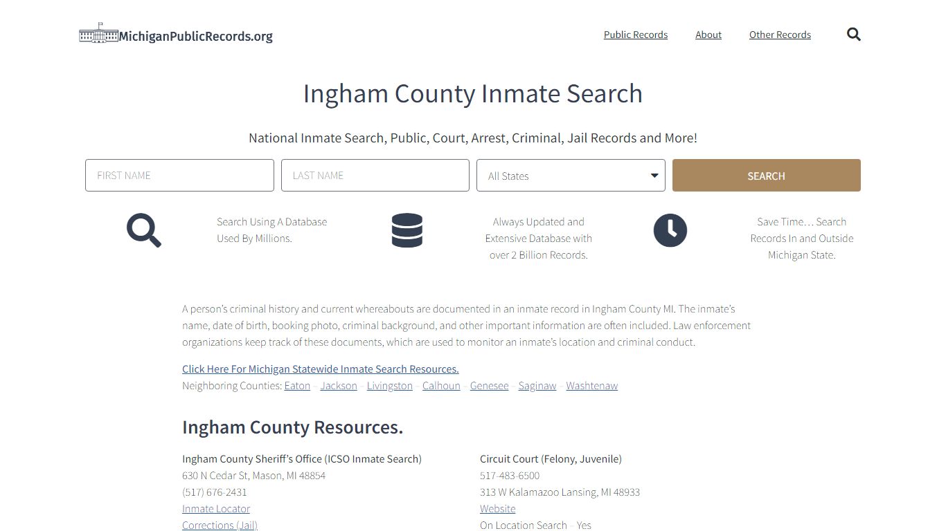 Ingham County Inmate Search - ICSO Current & Past Jail Records