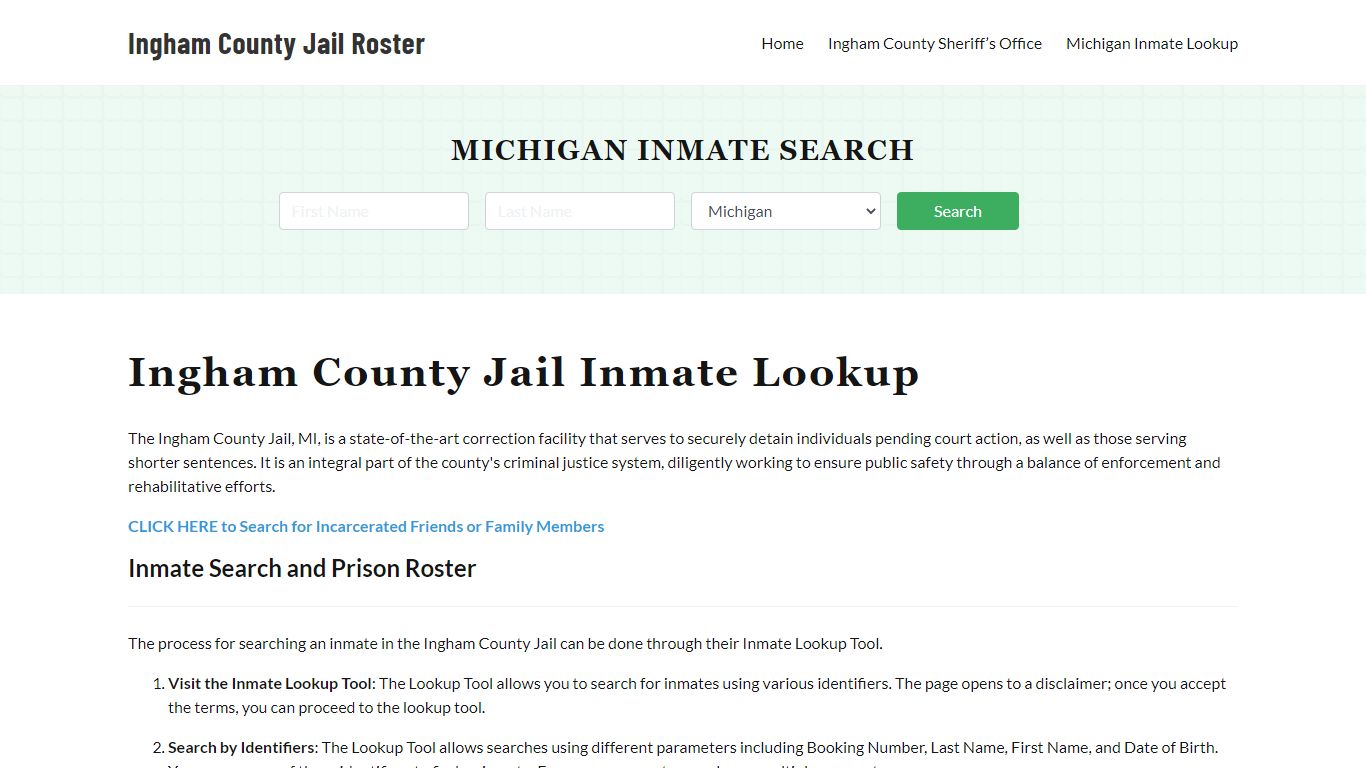 Ingham County Jail Roster Lookup, MI, Inmate Search